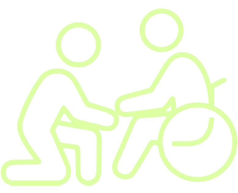 illustration of figure assisting another figure in a wheel chair