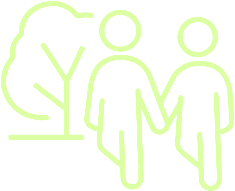 illustration of two figures holding hands walking in nature