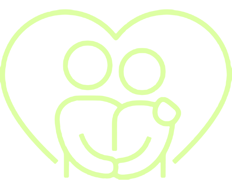 illustration of two figures hugging and a heart around them